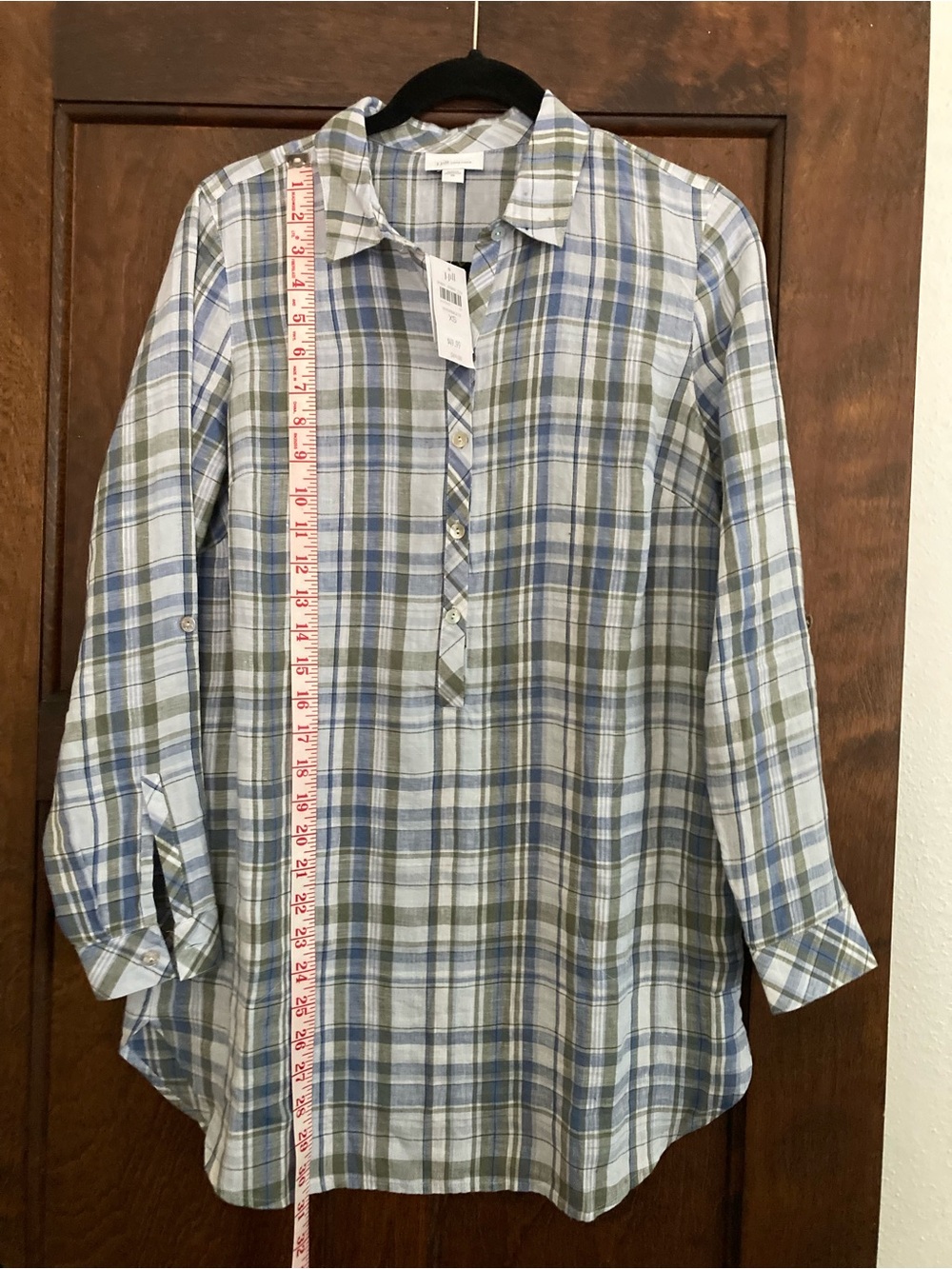 J. Jill Blue, Green and White Plaid Tunic Top